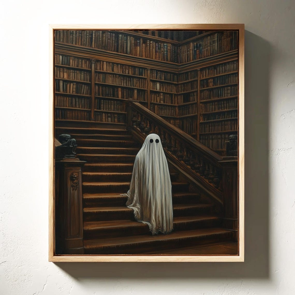 Spooky Ghost On Haunted Library Stairs Gothic Dark Academia Poster