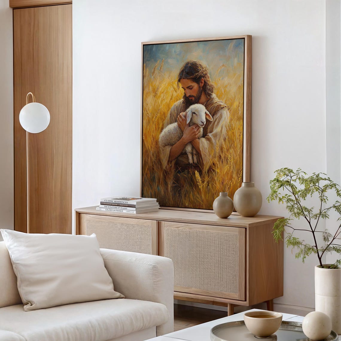 Jesus Cradling a Lamb Against His Chest in a Wheat Field Poster - Image 5