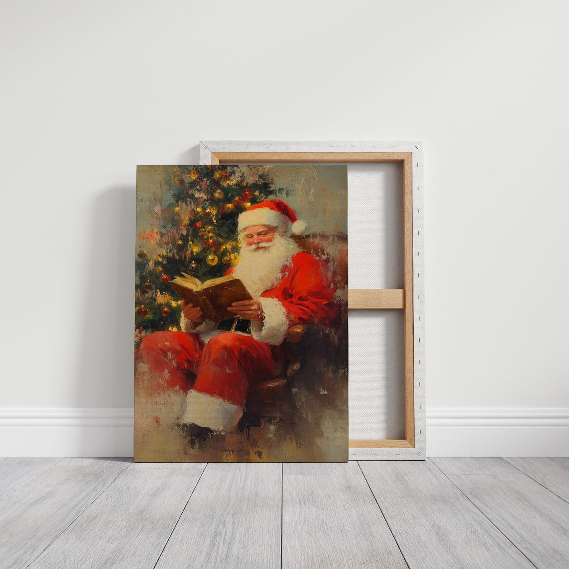Santa Claus Reading a Book Beside the Christmas Tree Holiday Poster - Image 7