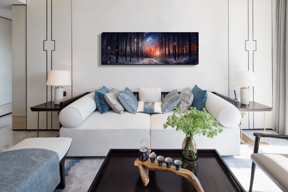 Snowy Forest Moonlight Night Winter Path Panoramic Art Poster - Image 4
