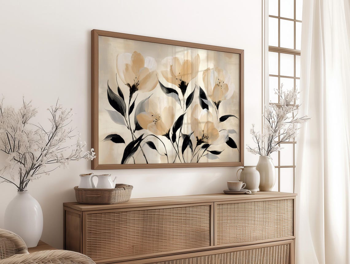 Cream Floral Botanical Elegant Neutral Flower Wall Decor Poster