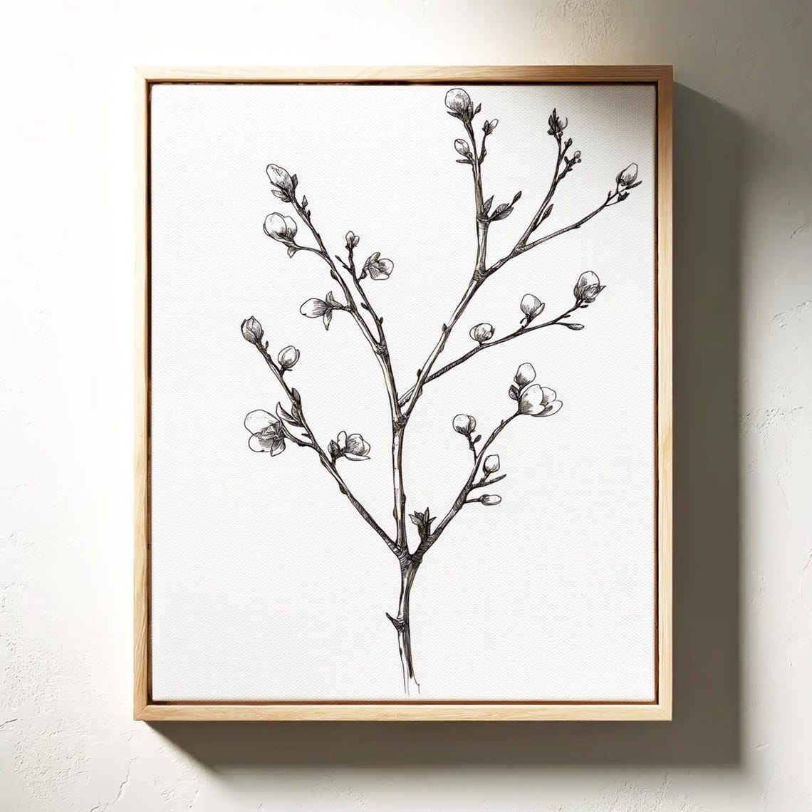 Delicate Flowering Branch Ink Sketch Minimalist Framed Poster - Image 4