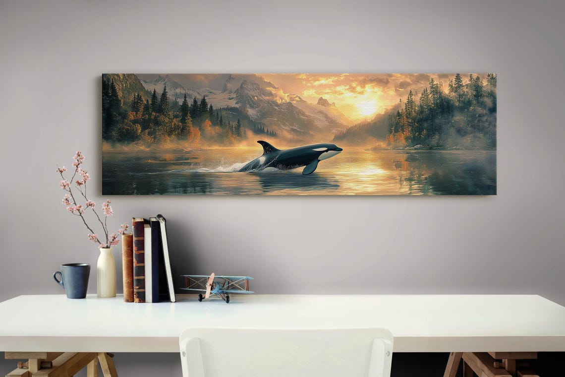 Orca Whale Mountain Lake Sunrise Wildlife Nature Wall Art Poster - Image 4