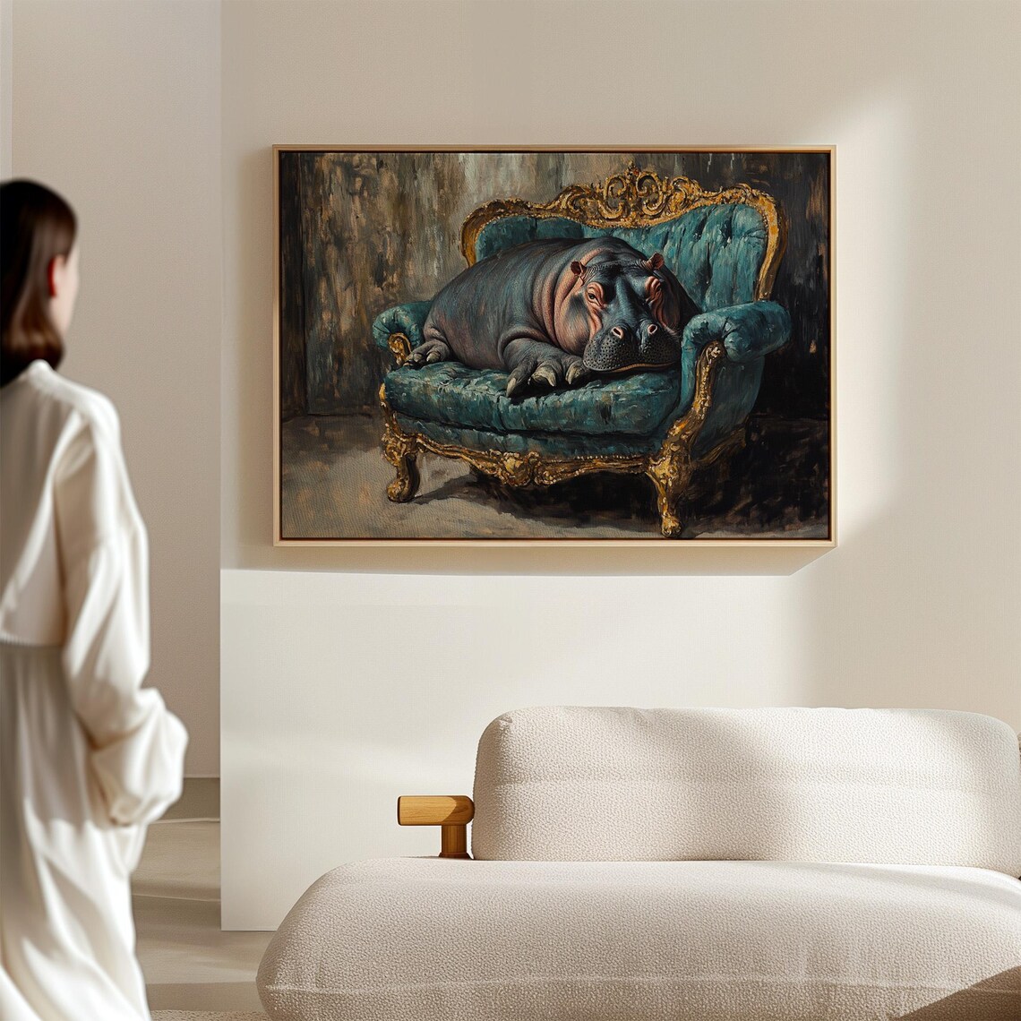 Regal Hippo On Ornate Sofa Wall Art Print - Image 6