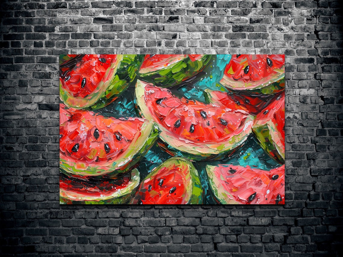 Vibrant Watermelon Slice Pattern Dark Background Fruit Poster - Image 2