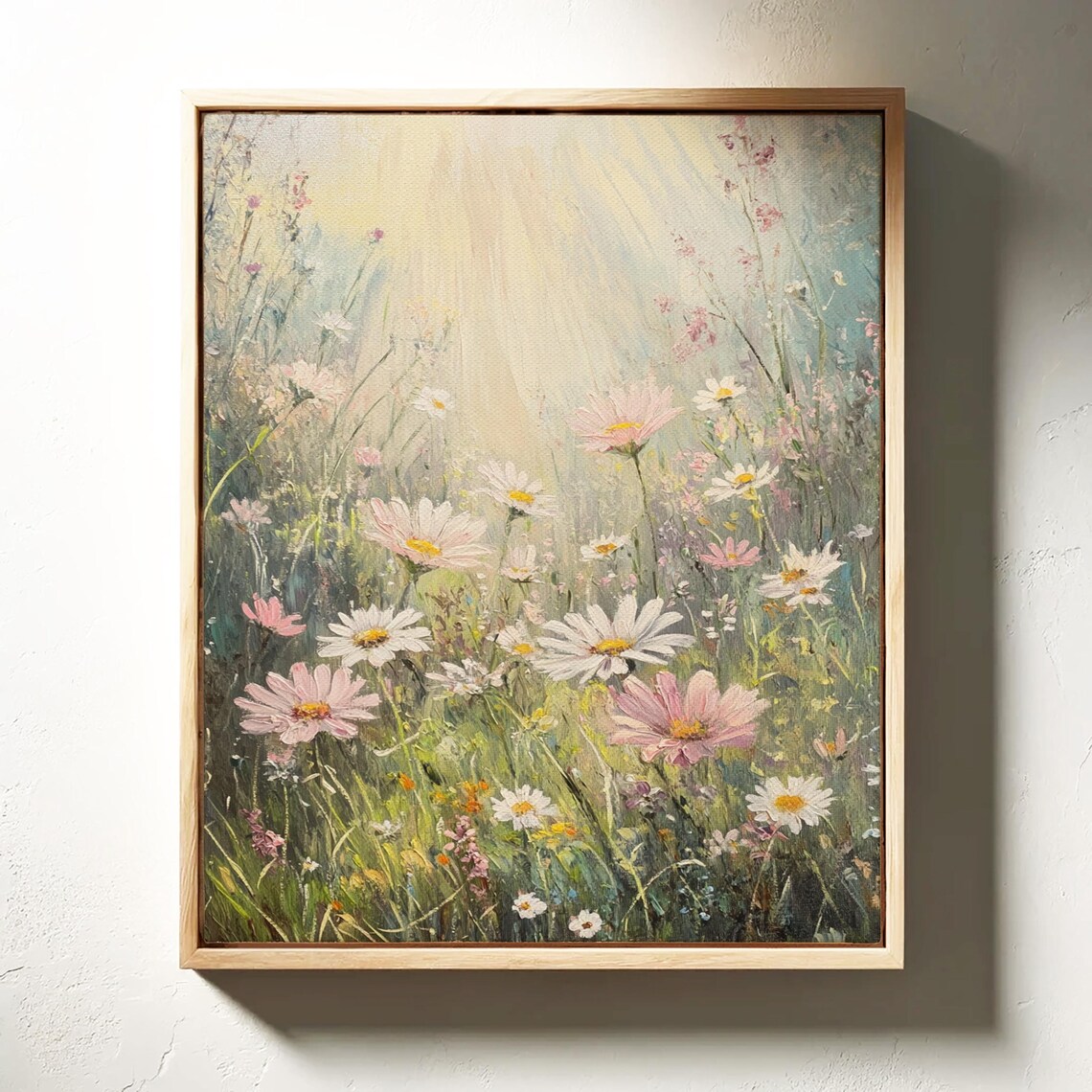 Serene Wildflower Meadow Pastel Daisy Floral Landscape Poster - Image 3