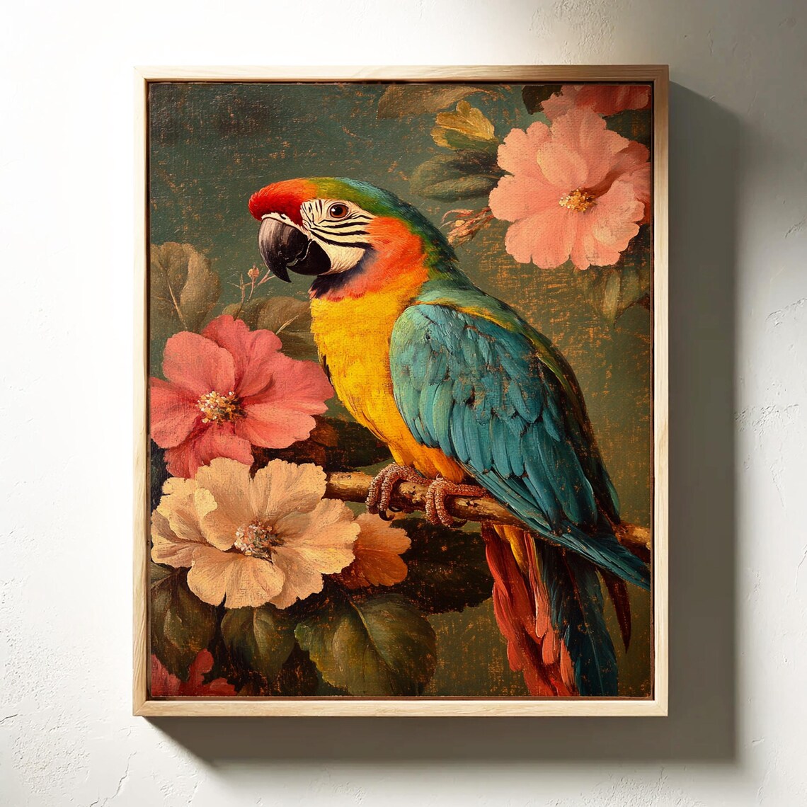 Tropical Parrot Art, Vibrant Macaw With Hibiscus Flowers - Image 5