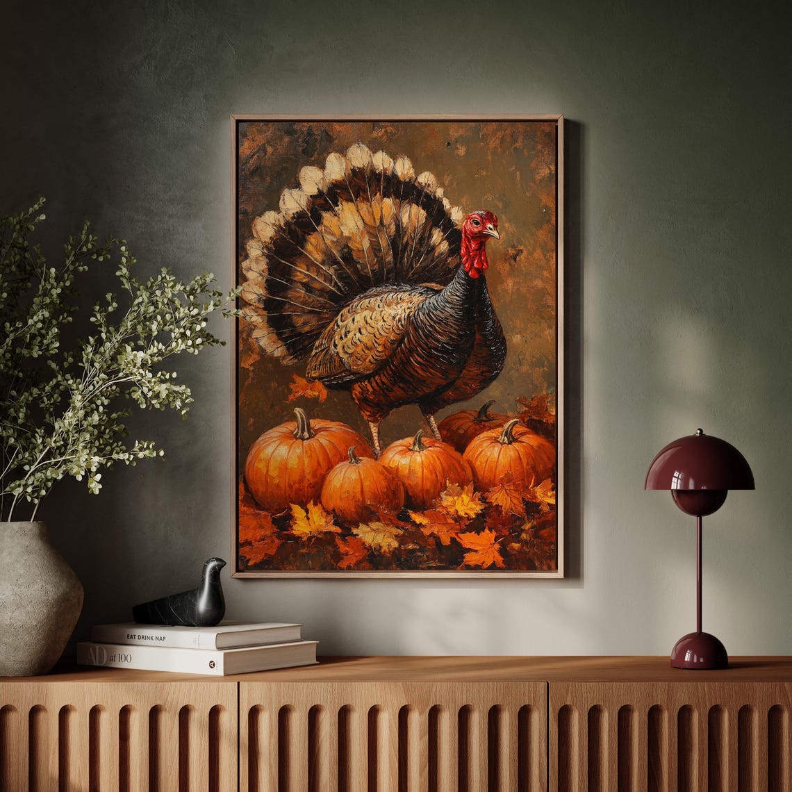 Wild Turkey With Orange Pumpkins Fall Harvest Painting Poster - Image 4