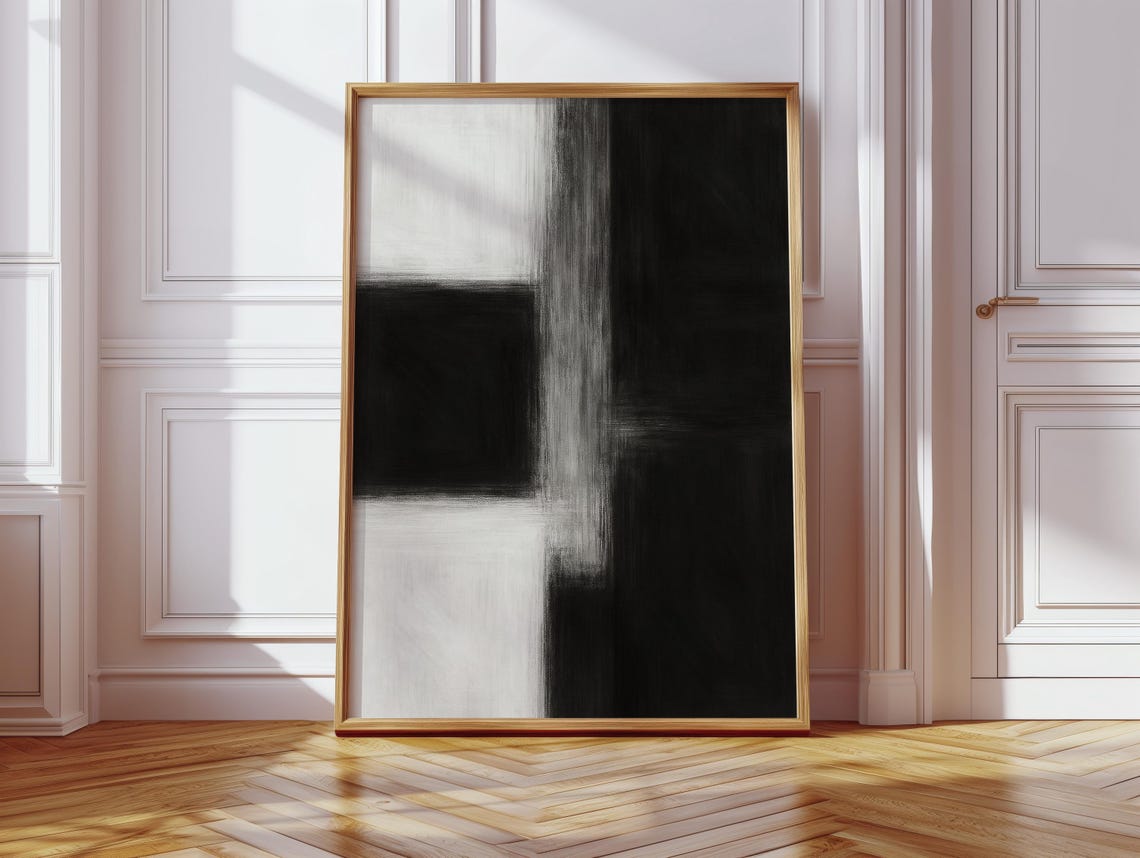 Black White Monochrome Abstract Brushstroke Minimalist Poster