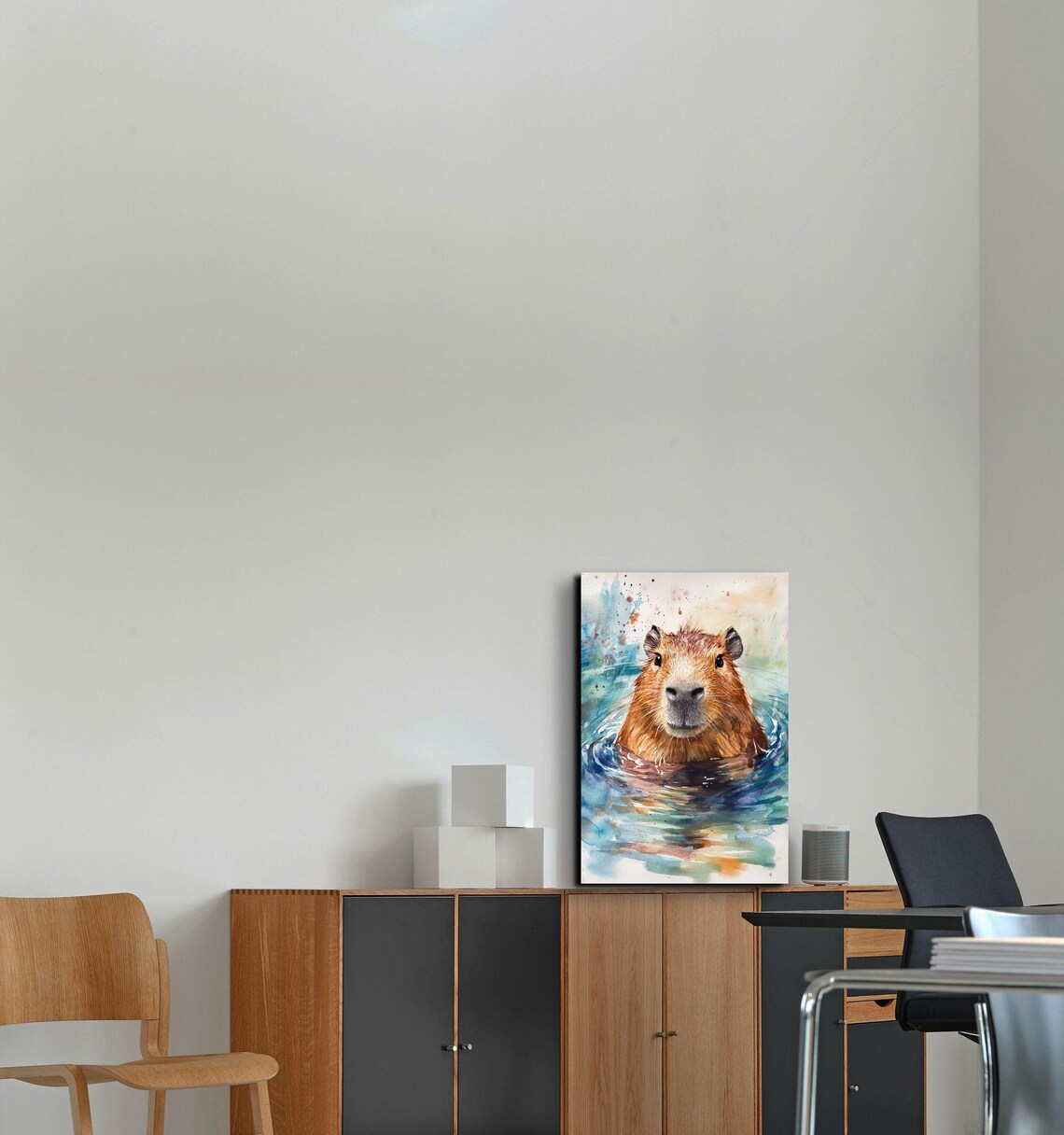 Capybara In Water Cute Watercolor Animal Portrait Art Poster - Image 3