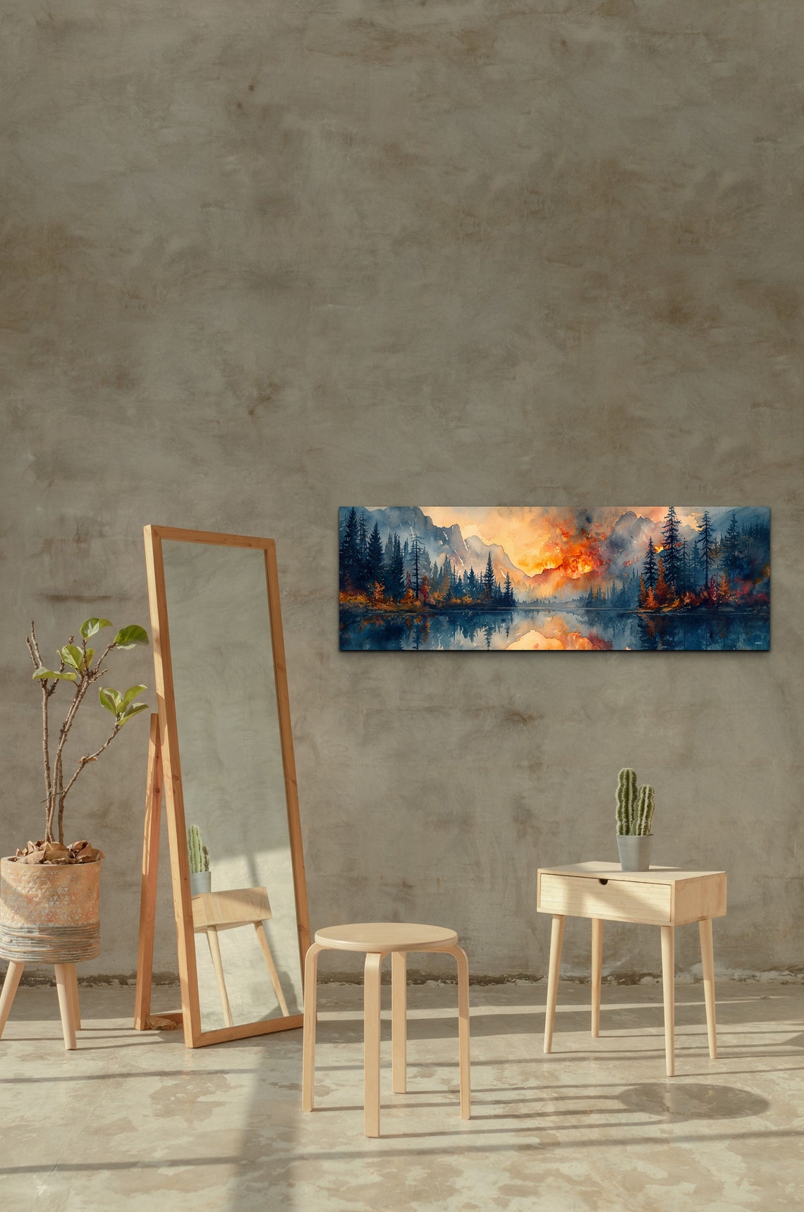 Panoramic Watercolor Forest Fire Wall Art - Image 5
