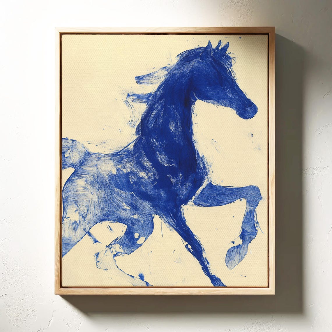 Cobalt Blue Abstract Horse Galloping Bold Brushstroke Art Poster