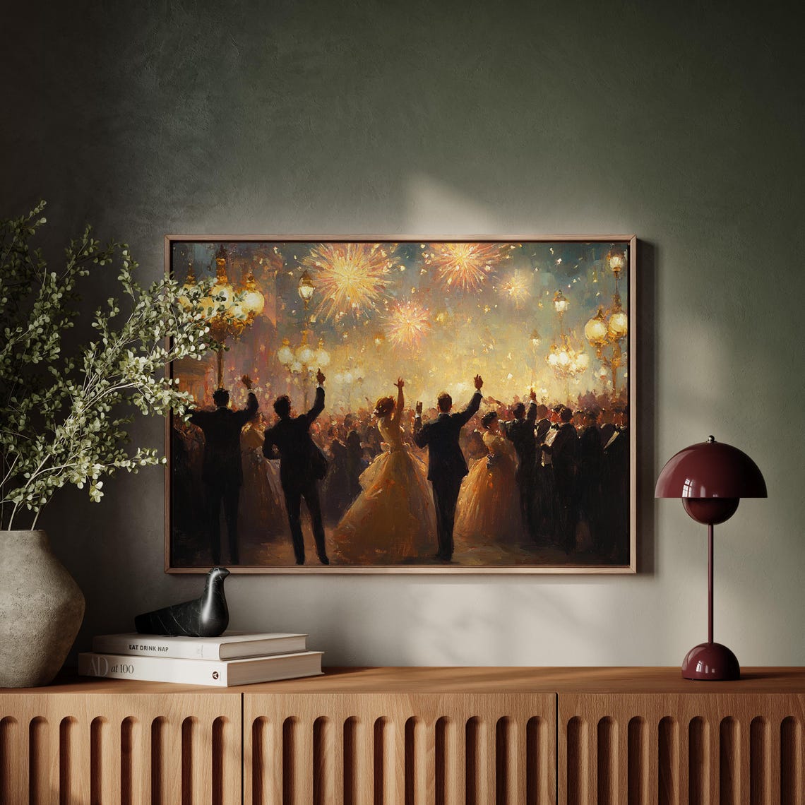Grand Celebration Crowd Cheering Under Fireworks And Lanterns Wall Art - Image 4