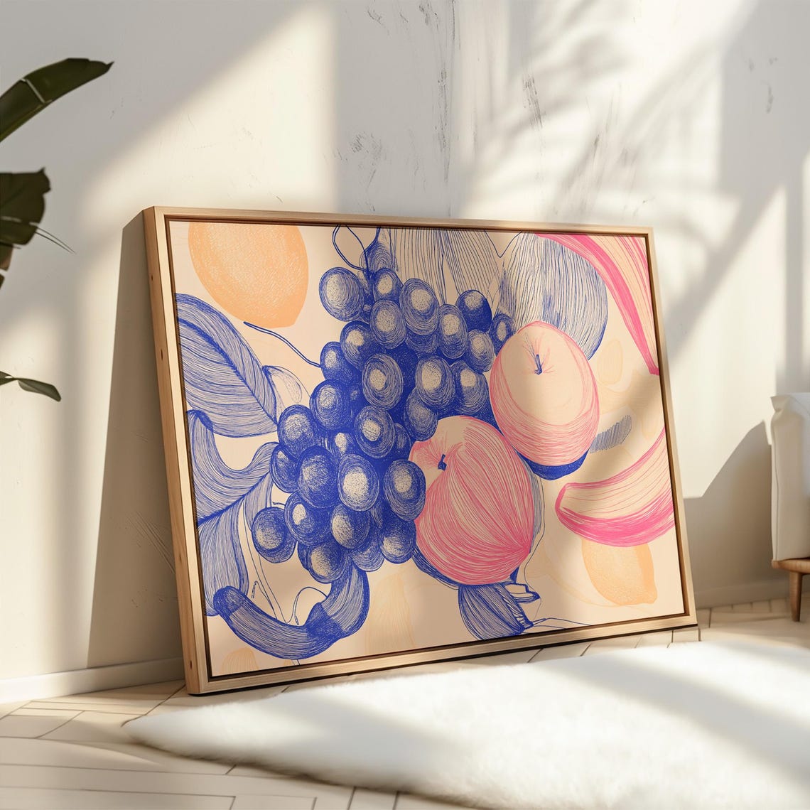 Colorful Fruit Sketch Poster With Grapes Apples And Peach Art