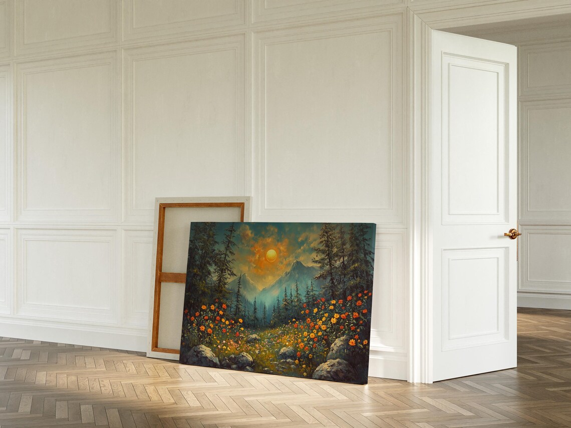 Sunlit Mountain Landscape, Rustic Nature Decor - Image 5