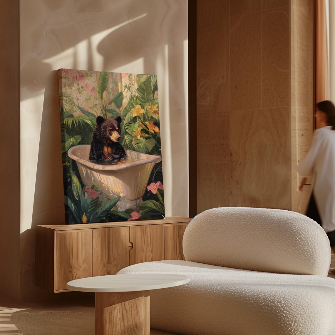 Charming Black Bear In Bathtub Whimsical Jungle Bath Scene Poster - Image 5
