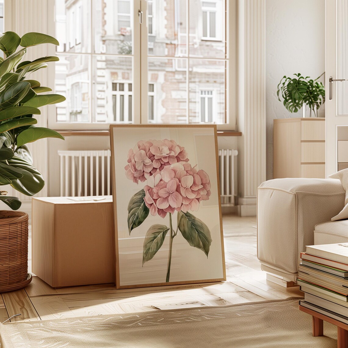 Soft Pink Hydrangea Watercolor Art Print - Image 4