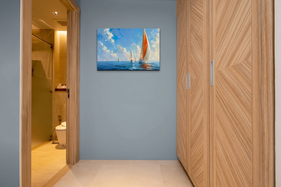 Sailboats With Orange Sails Blue Ocean Impressionist Art Poster - Image 5