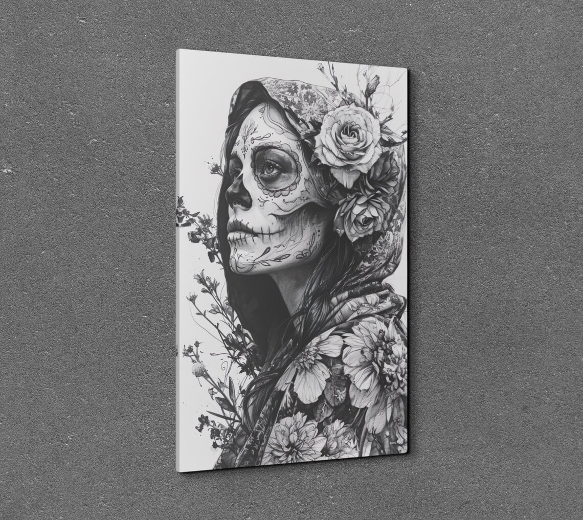 La Catrina Day Of The Dead Sugar Skull Roses Portrait Wall Art - Image 7