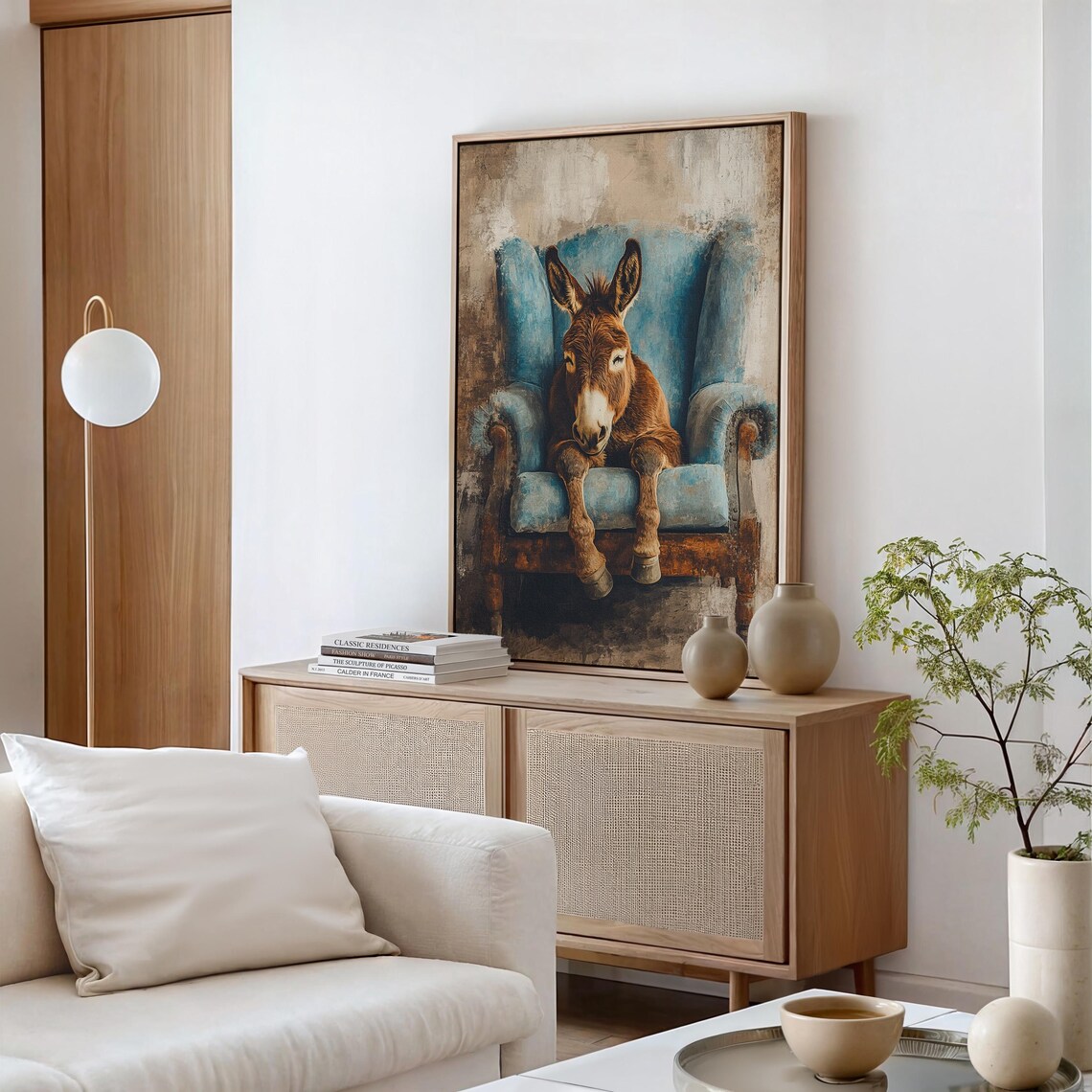 Adorable Donkey Resting On Blue Chair, Farmhouse Art Print - Image 5