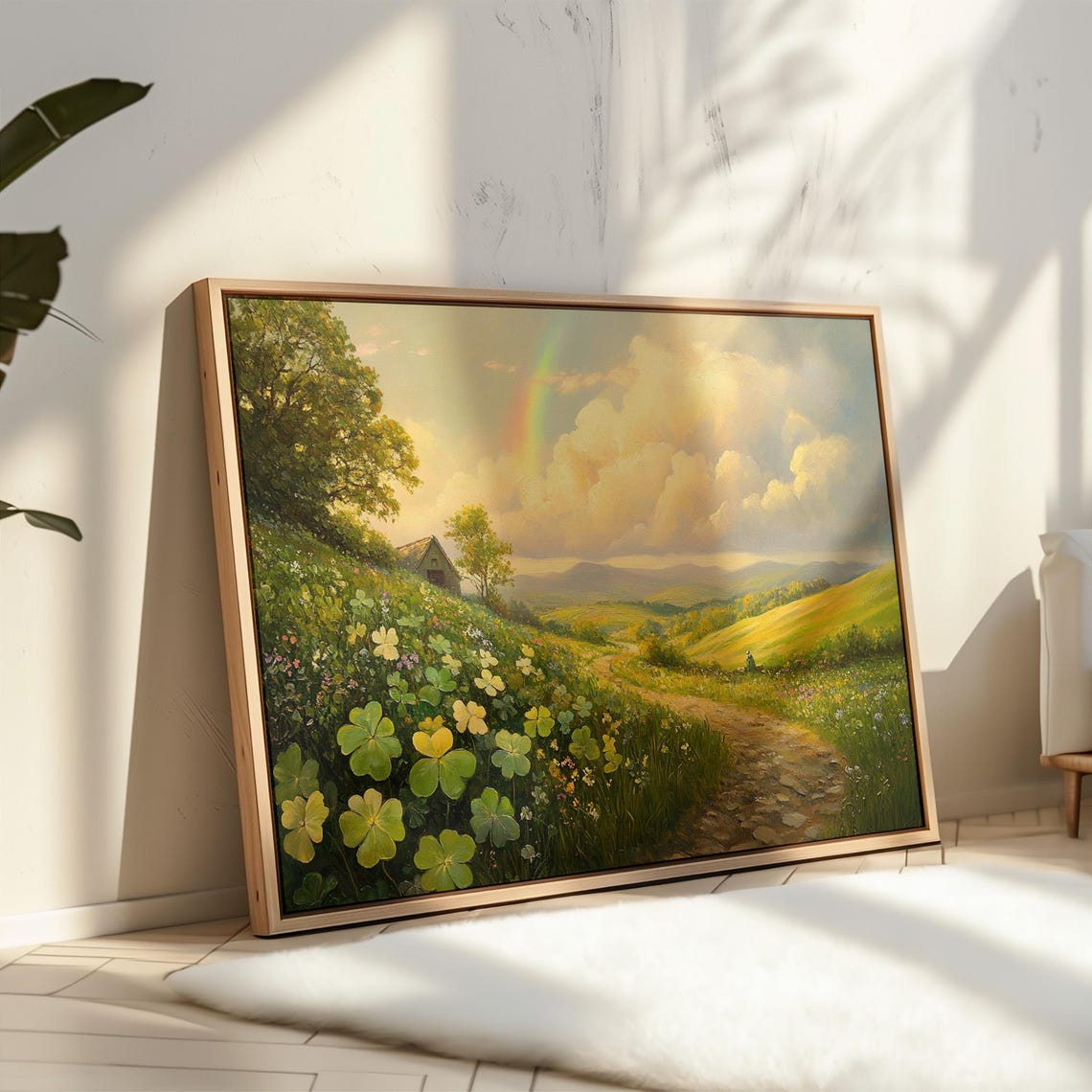 Rainbow Over Countryside Hills Wildflower Meadow Cottage Path Wall Art - Image 4
