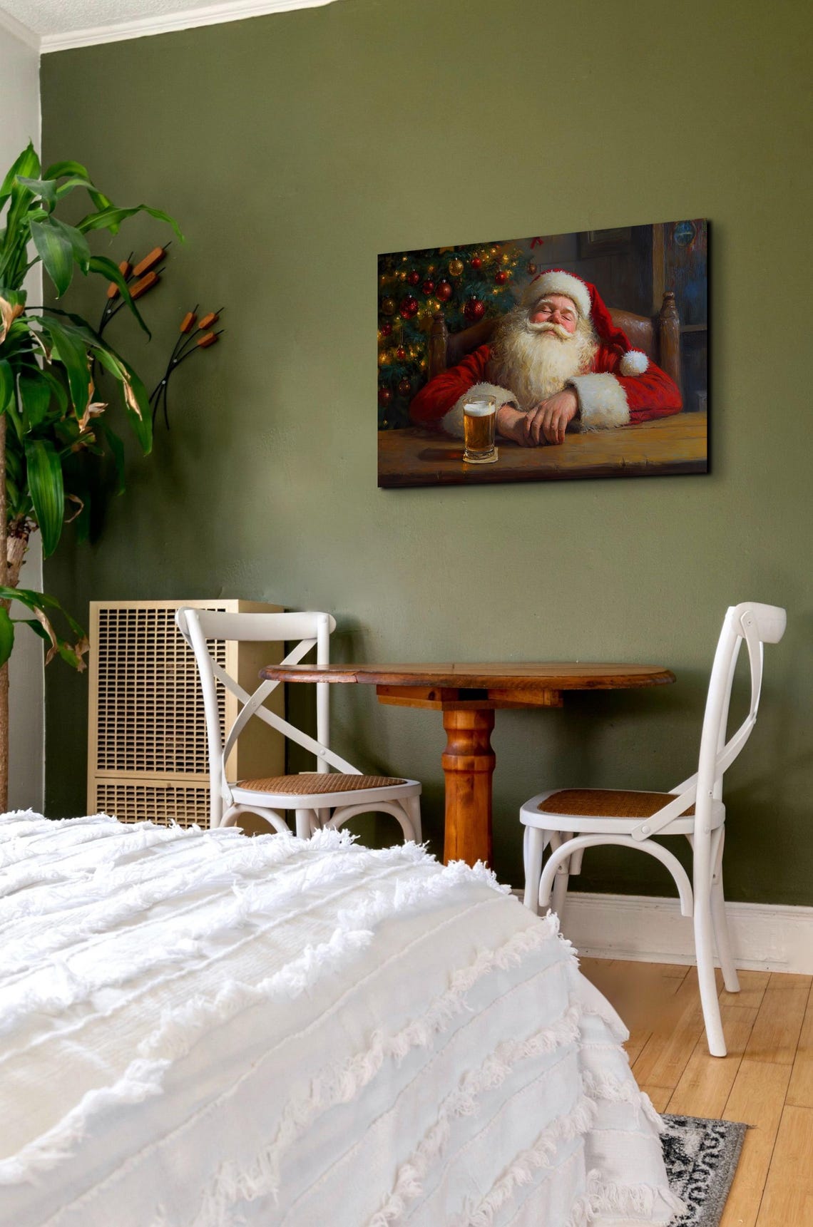 Sleepy Santa Napping With Beer By Christmas Tree Funny Art Poster - Image 7