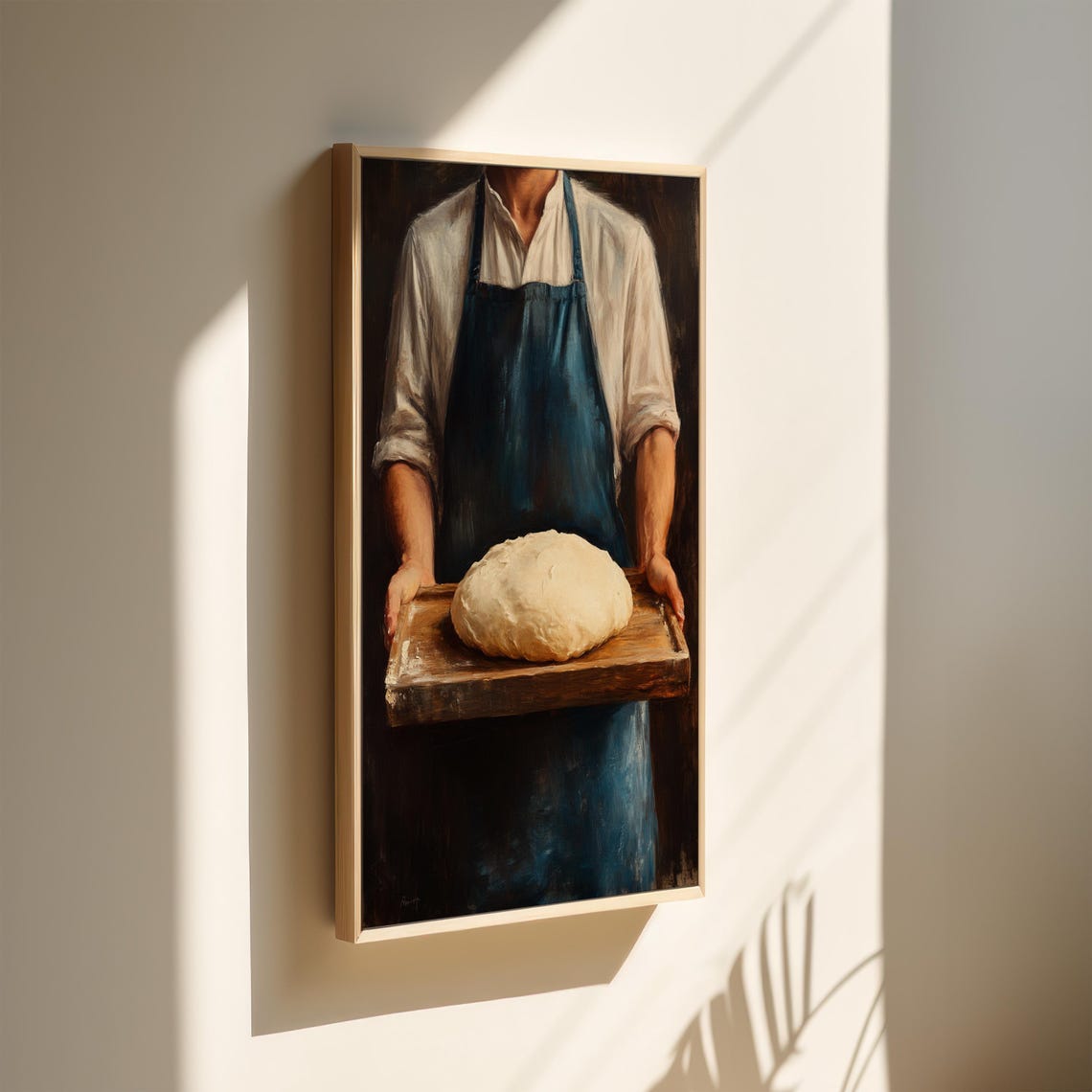 Artisan Baker Holding Fresh Bread Dough Rustic Oil Painting Poster