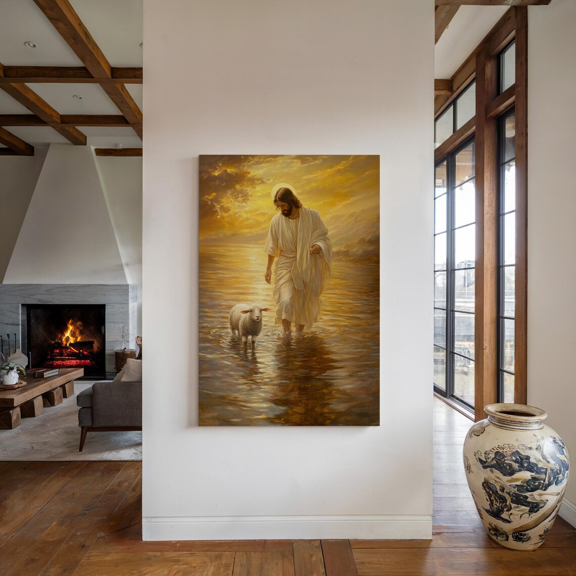 Jesus Walking With Lamb, Peaceful Christian Art Print - Image 4