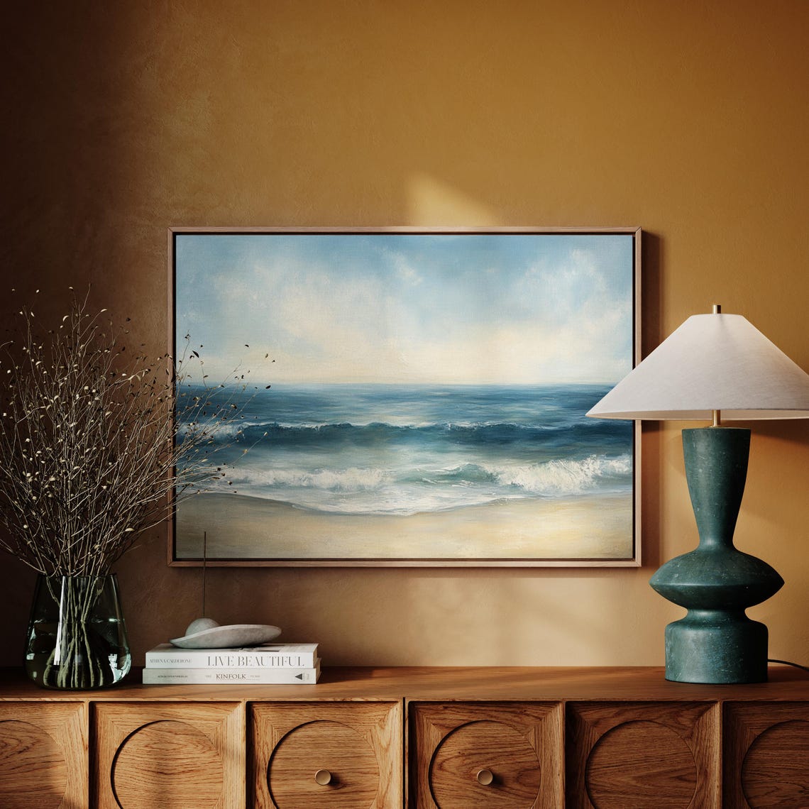 Serene Ocean Waves Coastal Beach Wall Art Tranquil Seascape Painting Nautical Home Decor Soft Blue Ocean Print - Image 4