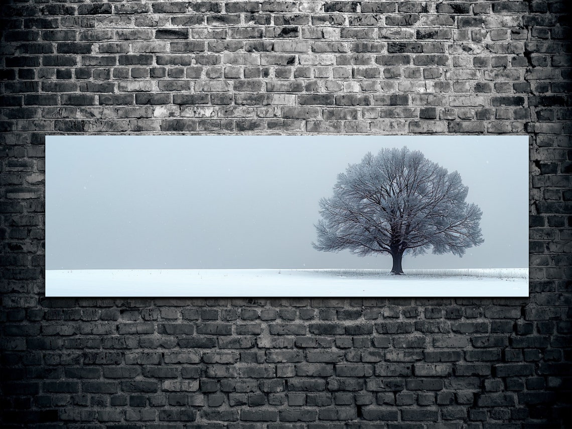 Lone Frosty Tree In Winter Snow Field Panoramic Nature Poster - Image 2