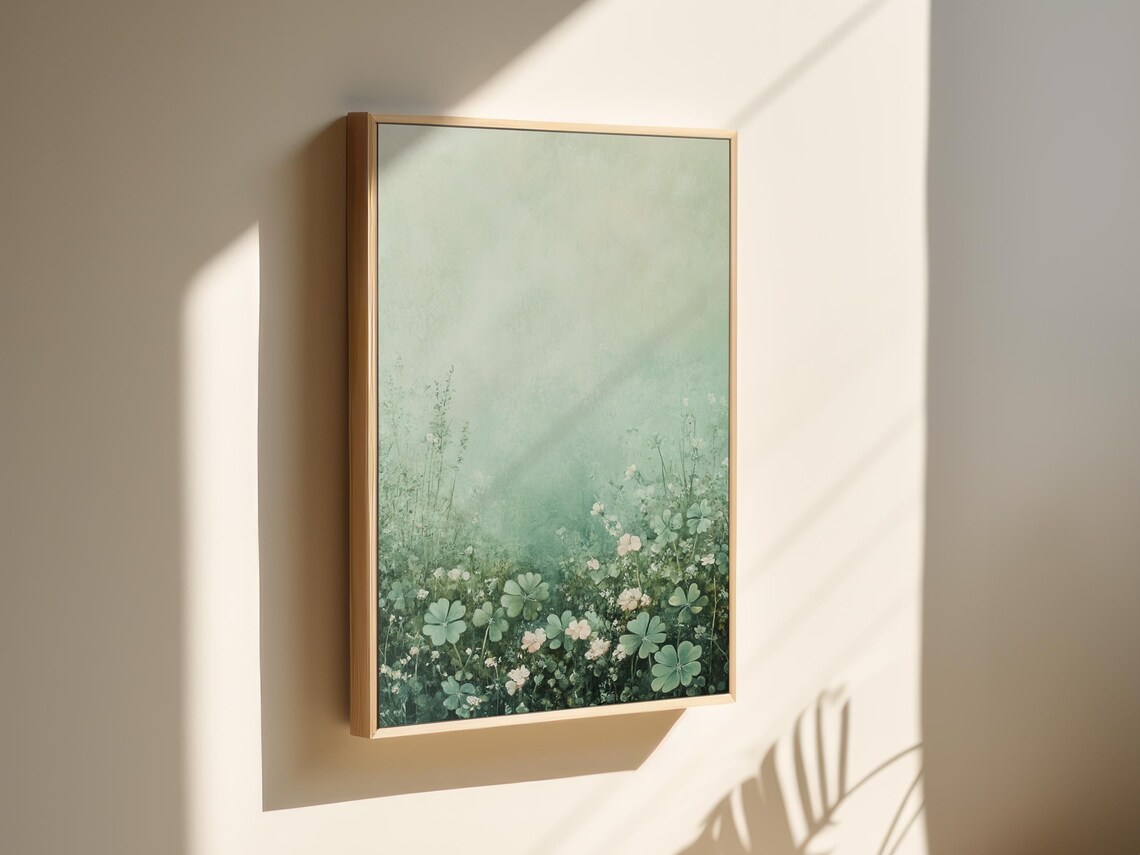 Serene Clover Field Art Print, Pastoral Landscape - Image 7
