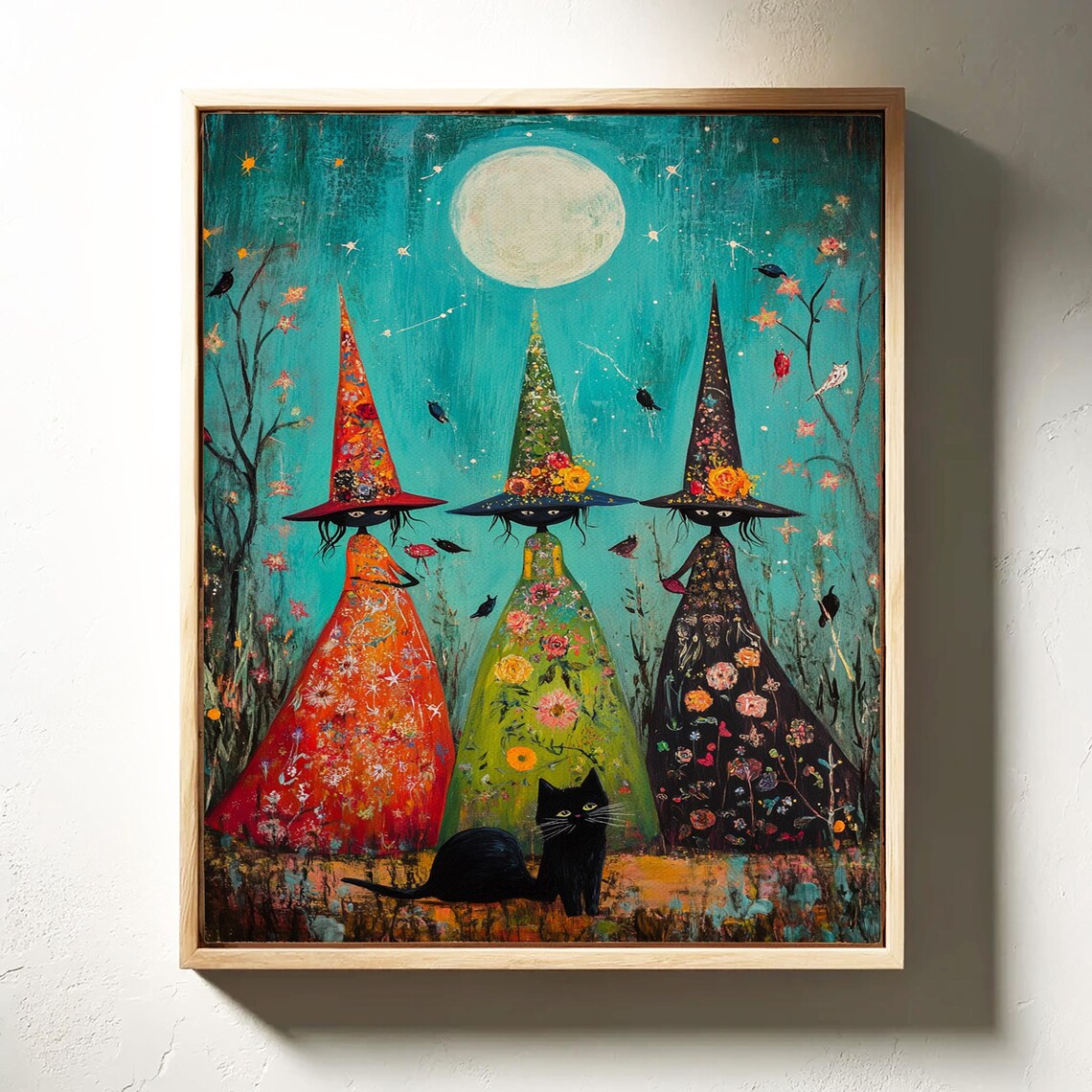 Magical Witches Gathering Under Moonlight Floral Gowns Halloween Poster - Image 4