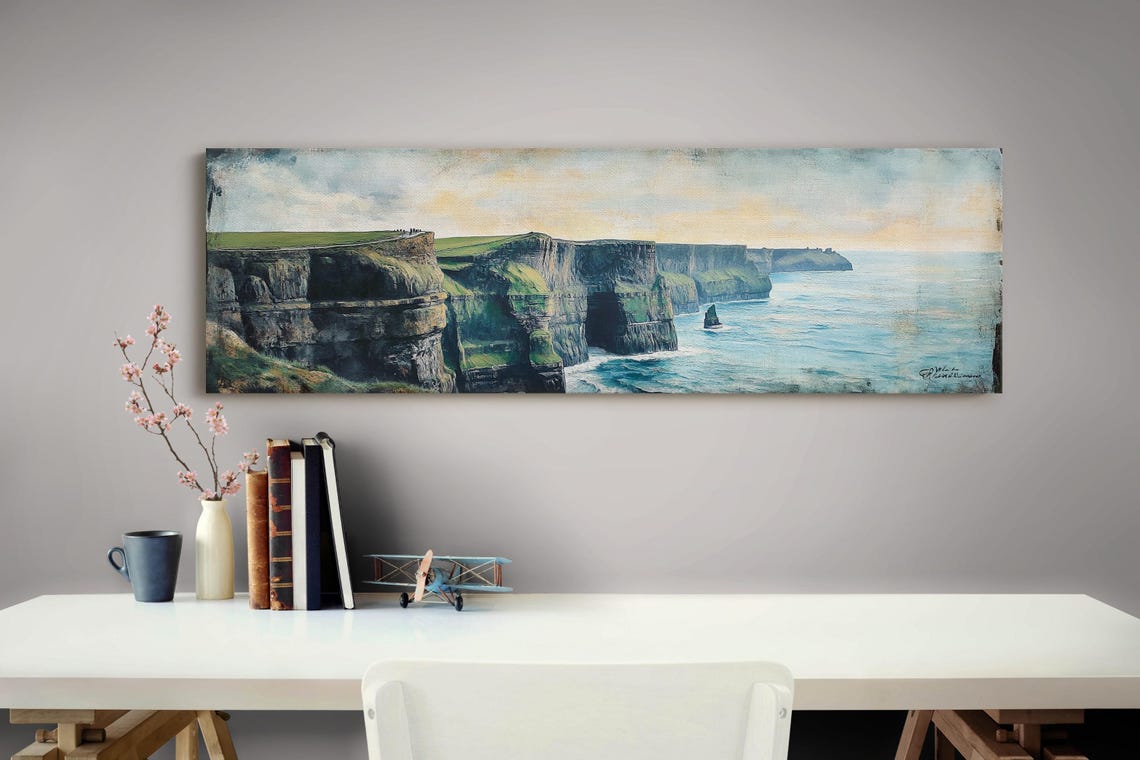 Ireland Cliffs Of Moher Panoramic Green Cliff Ocean Seascape Poster