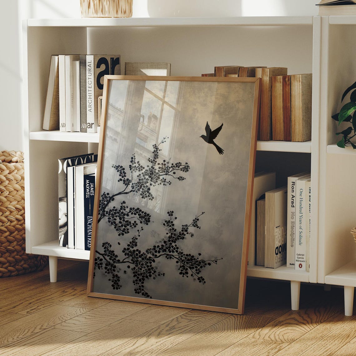 Black Bird In Silver Sky Art Print