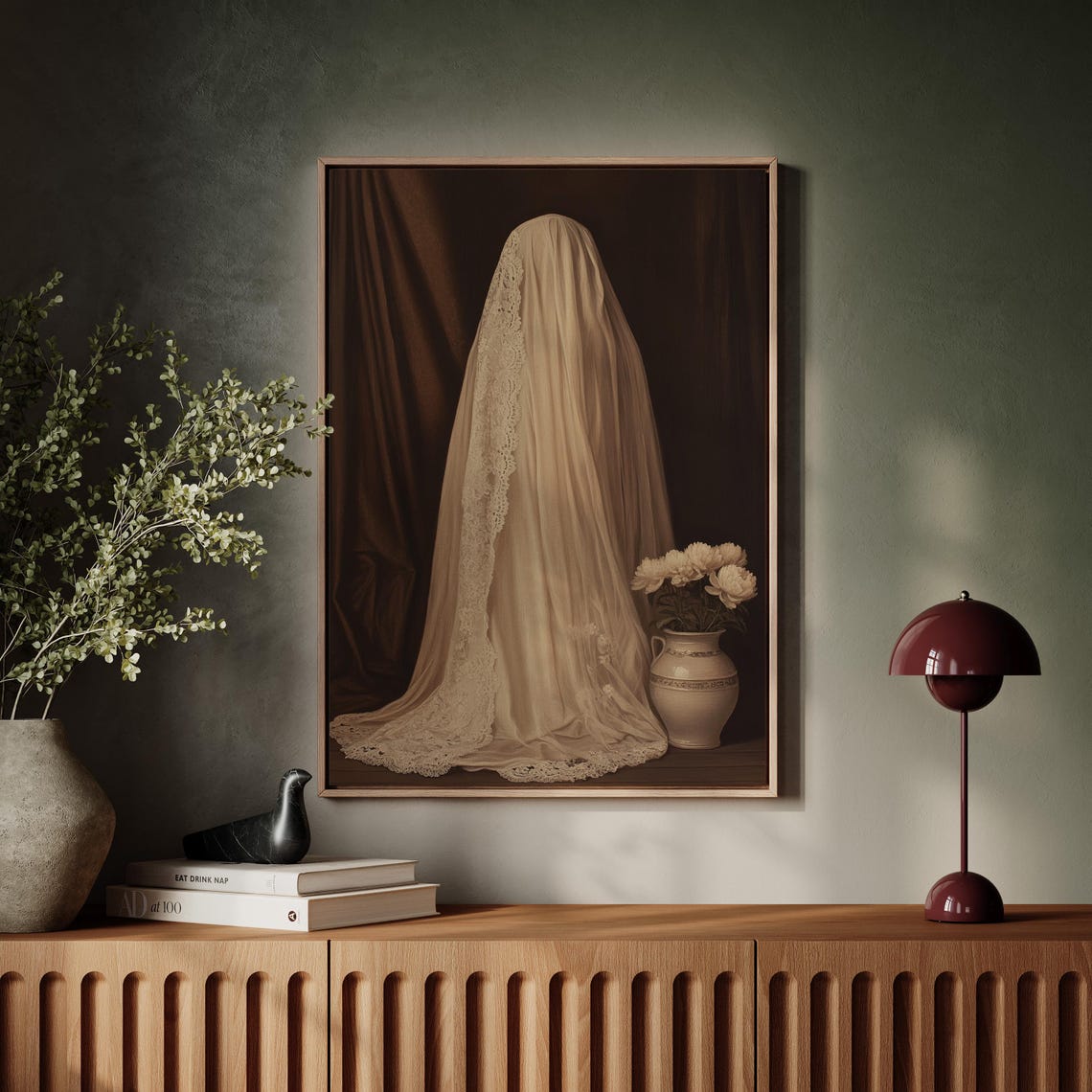 Ghostly Bride Under Lace Veil With Flowers Gothic Victorian Art Poster