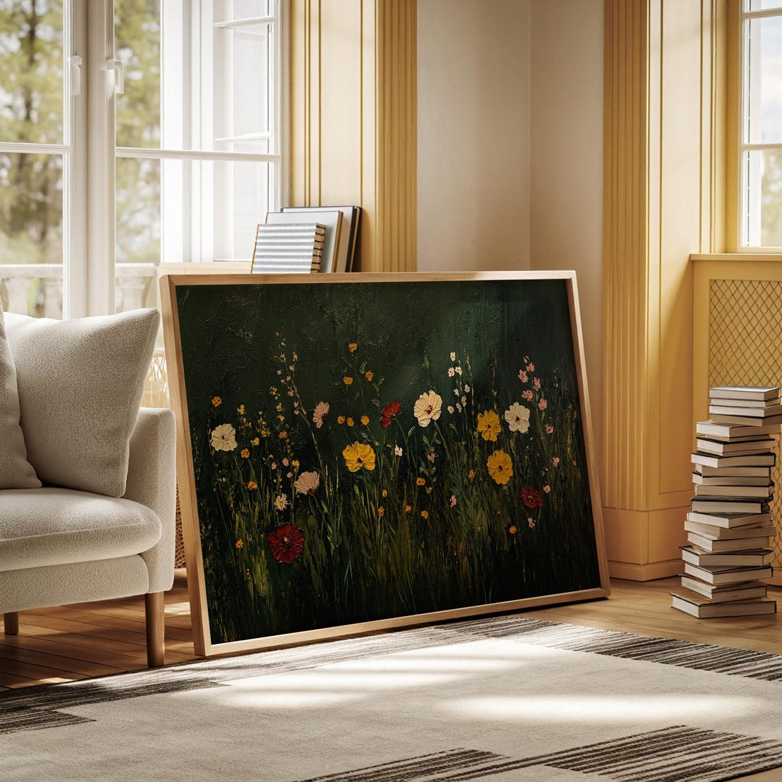 Wildflower Meadow Dark Green Background Vibrant Oil Paint Poster - Image 6