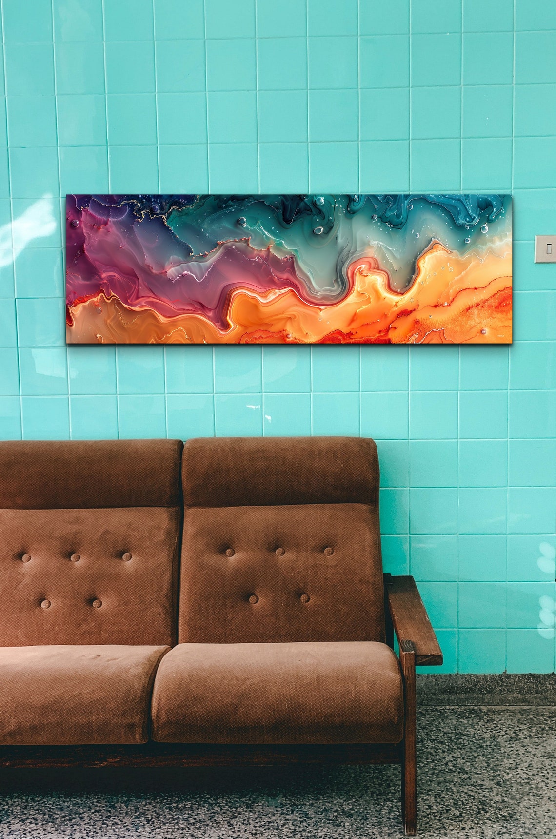 Calming Fluid Wave Abstract Teal Pink Orange Flow Art Poster - Image 3