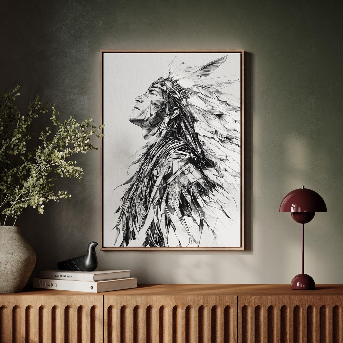 Black And White Native Warrior Portrait Art Print