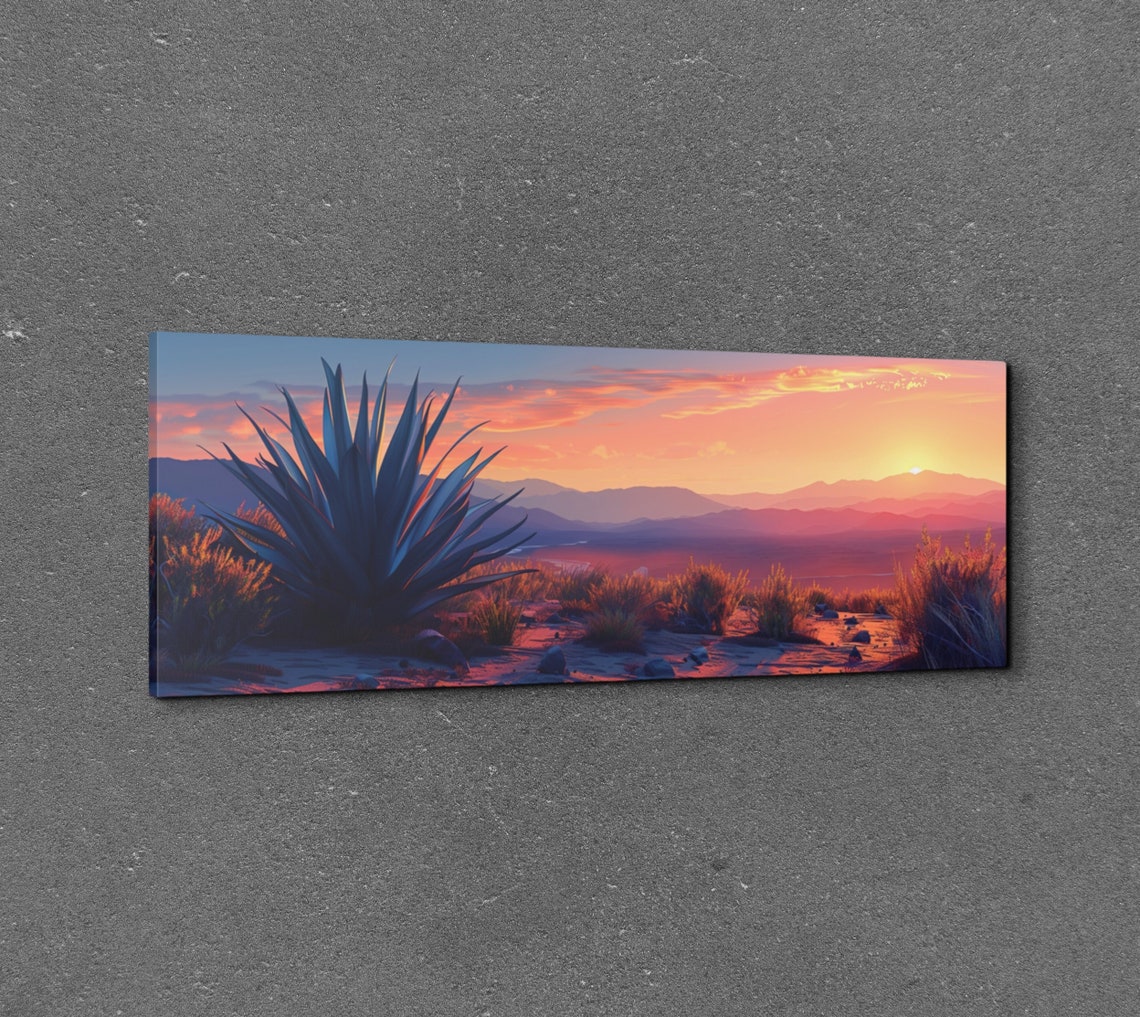 Agave Plant Desert Sunset Mountains Panoramic Southwest Print - Image 7