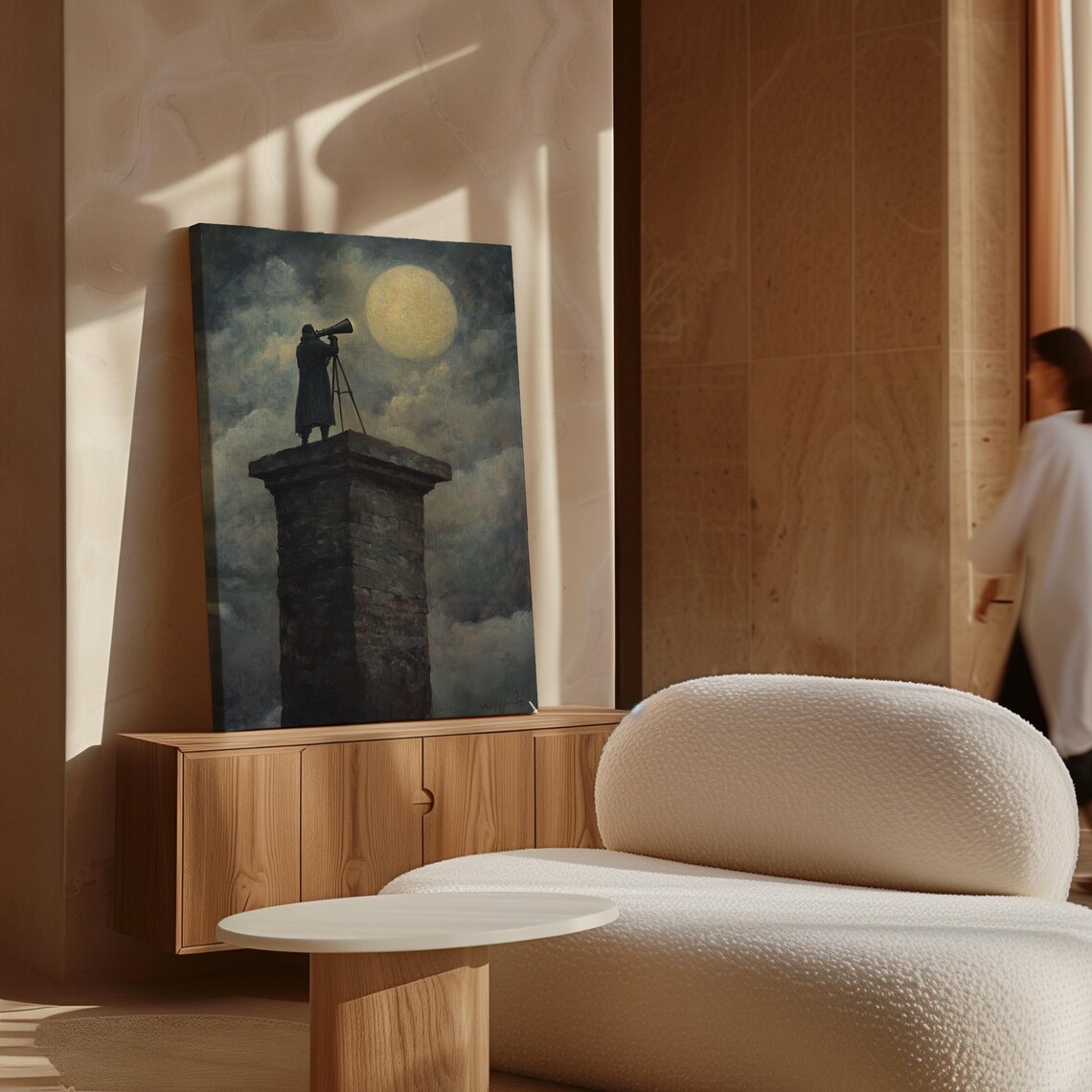Man Observing Full Moon, Dramatic Night Sky Art Print - Image 7