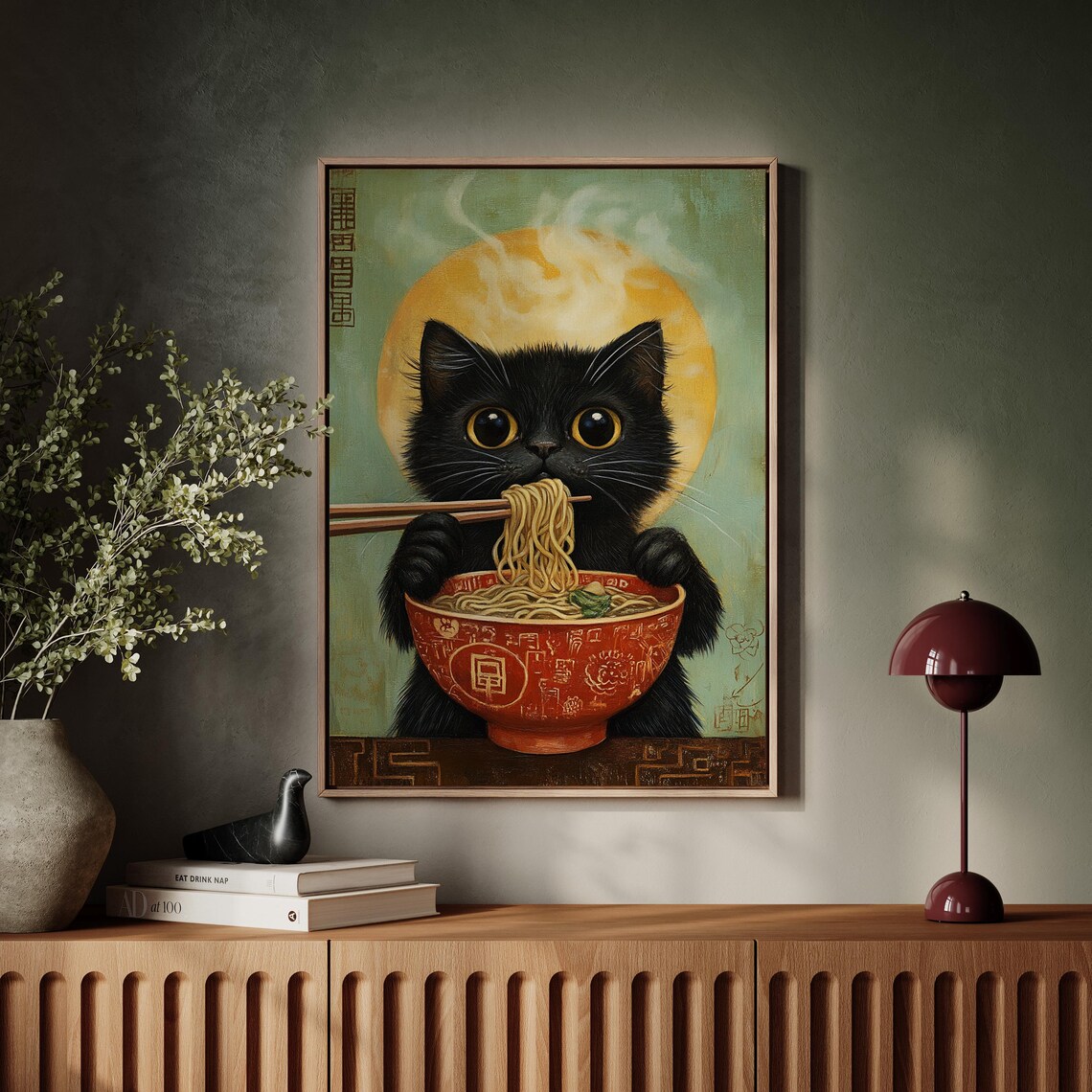 Black Cat Enjoying Ramen, Whimsical Kitchen Decor - Image 7