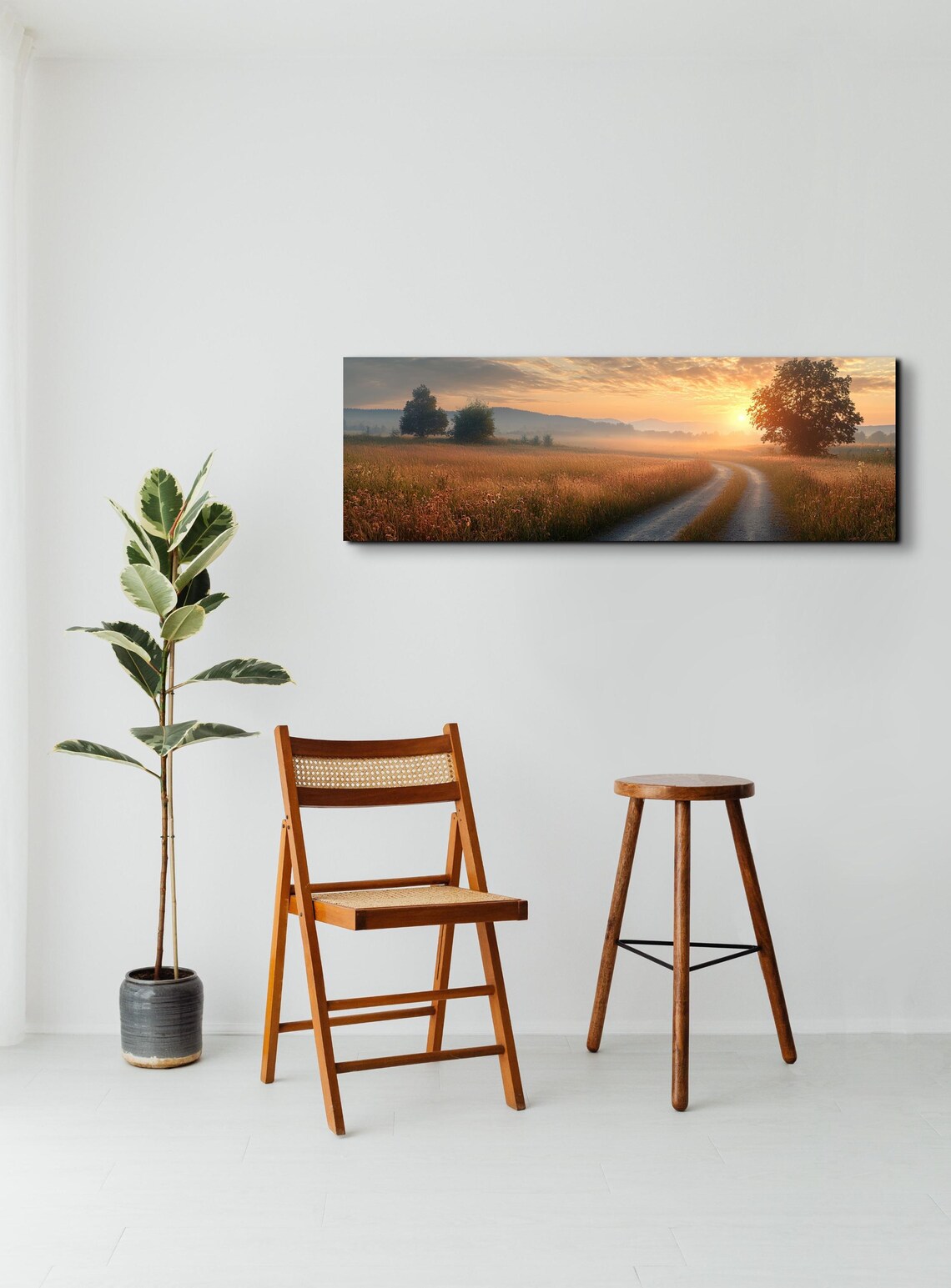 Golden Sunrise Over Wheat Field Dirt Road Misty Morning Poster - Image 3