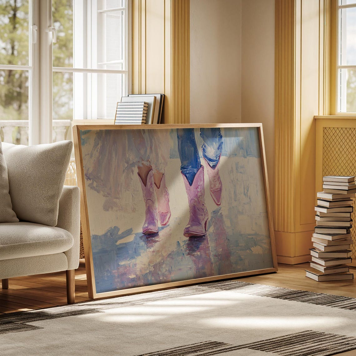 Pink Cowboy Boots On Wedding Day Rainy Stroll Painting Poster - Image 3