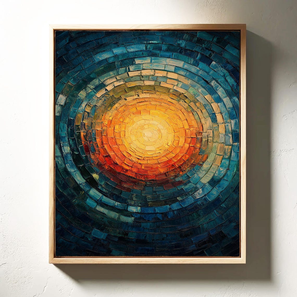 Vibrant Abstract Mosaic Warm Cool Tones Textured Geometric Wall Art Modern Sunburst Painting - Image 3