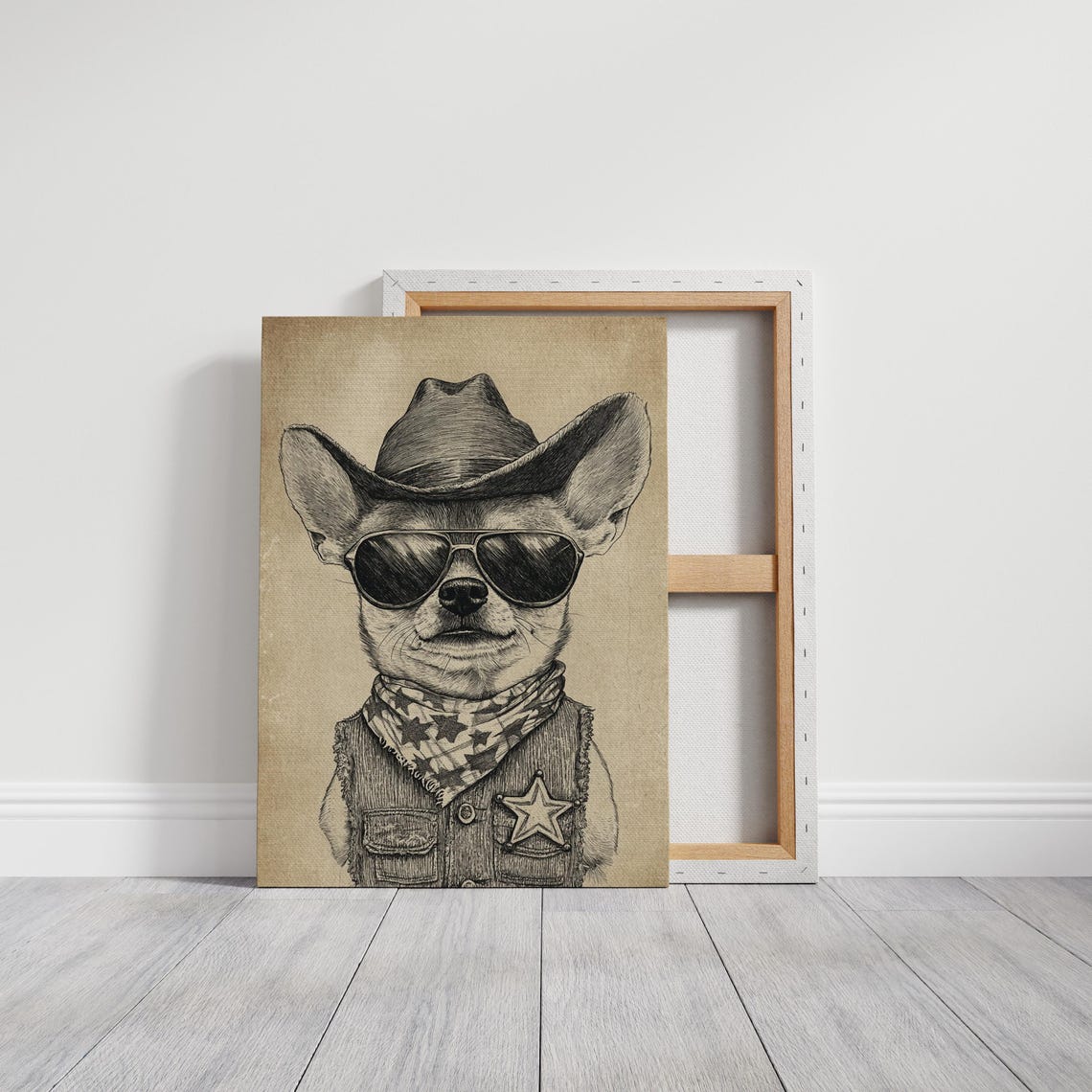 Funny Cowboy Chihuahua Dog Sheriff Star Vintage Sketch Poster - Image 7