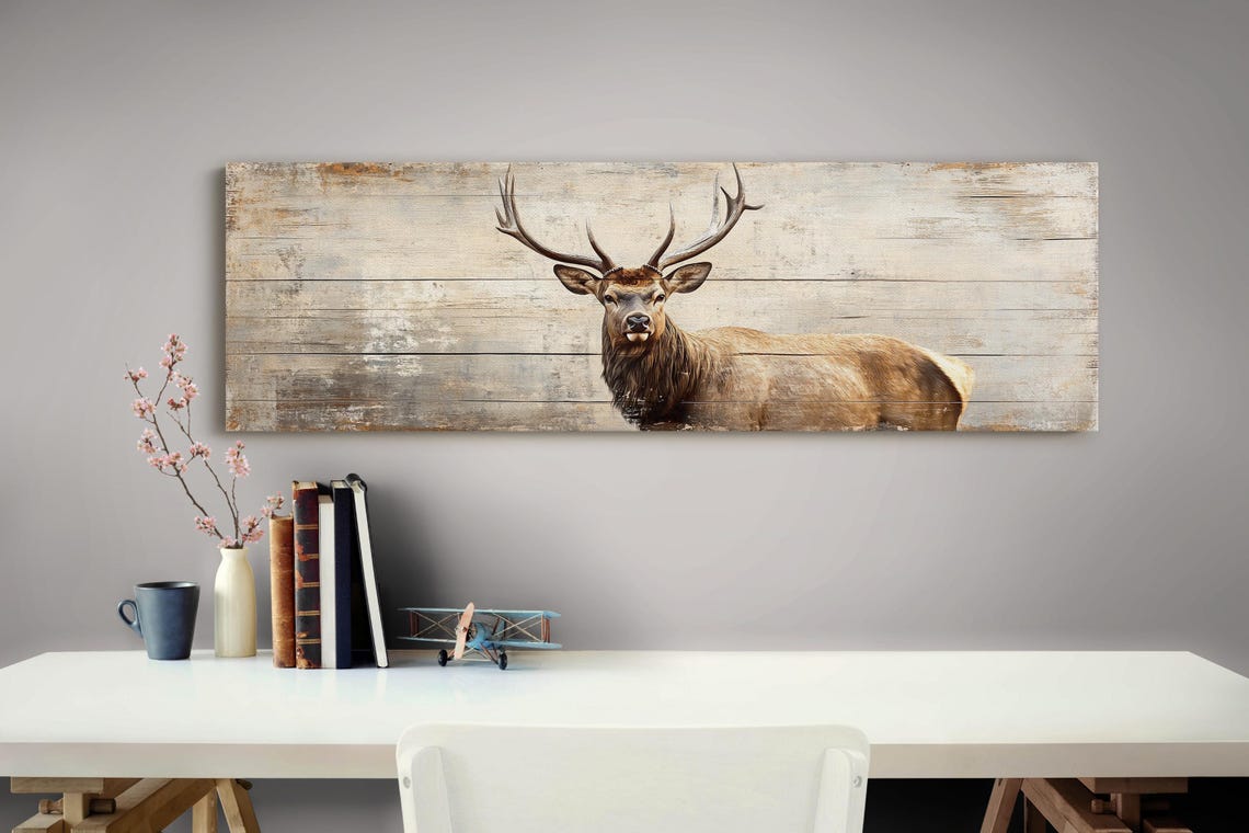 Rustic Deer Majestic Buck Weathered Wood Background Wildlife Poster - Image 3