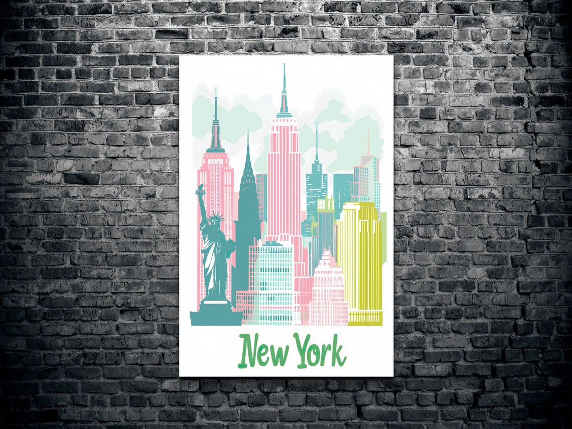New York Skyline Colorful Skyscraper Landmark Travel Art Poster - Image 2