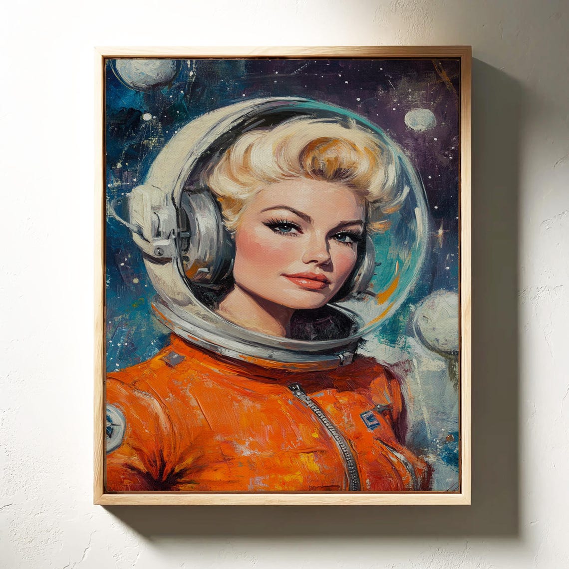 Retro Female Astronaut Portrait Orange Spacesuit Vintage Sci Fi Poster - Image 7