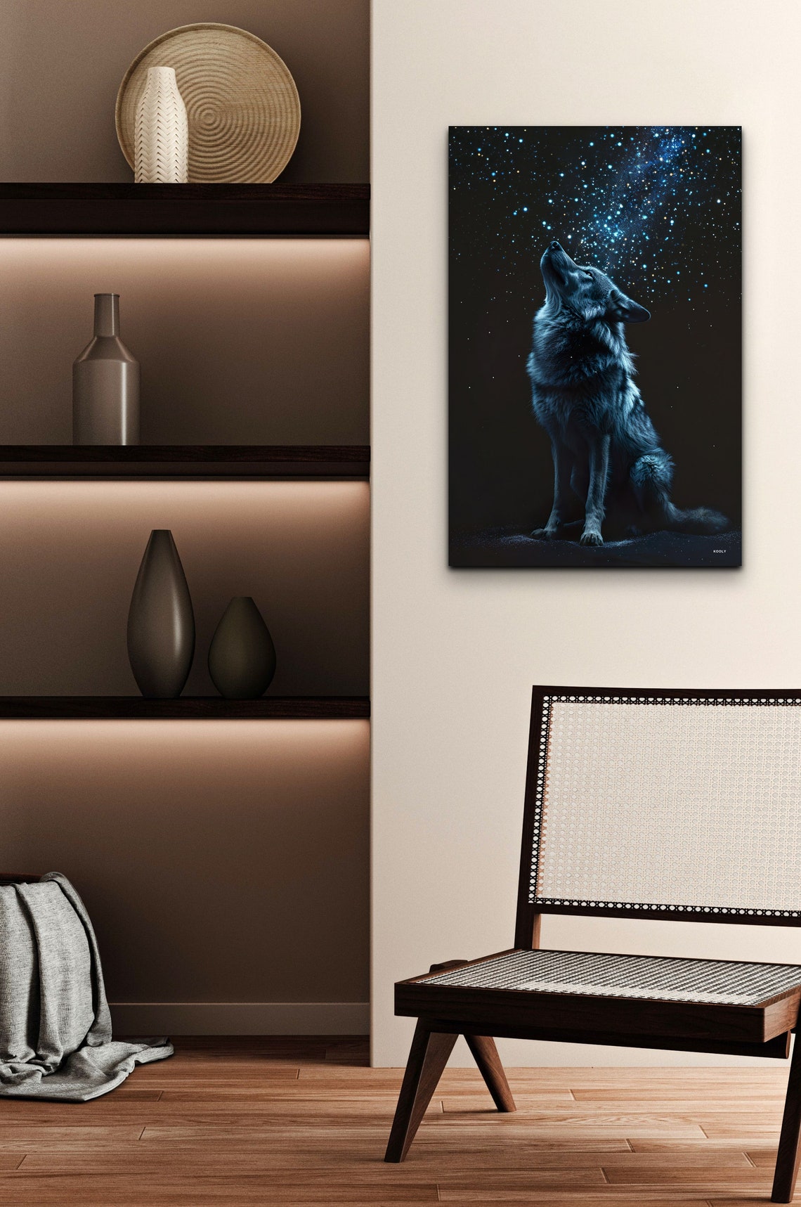Majestic Gray Howling Wolf Gazing at Starry Night Sky Poster - Image 5