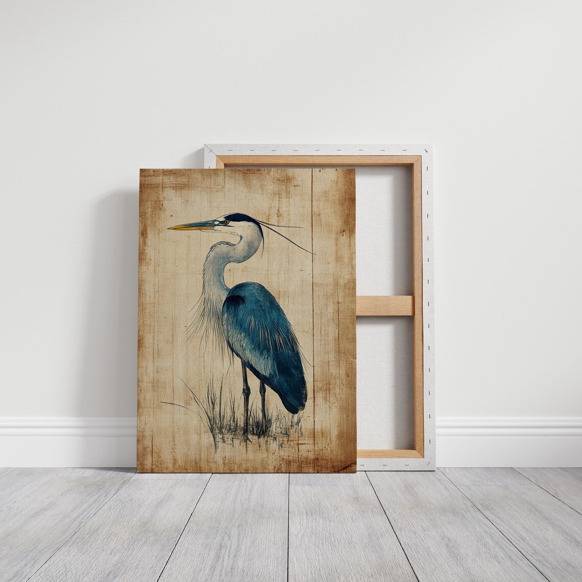Blue Heron Rustic Coastal Bird Art Print - Image 6